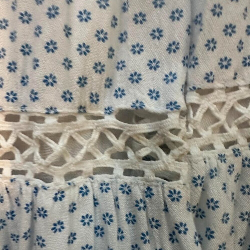 Free People Blue & White Floral Print Retro Kitty Crochet Trim Dress - SP - Picture 14 of 14